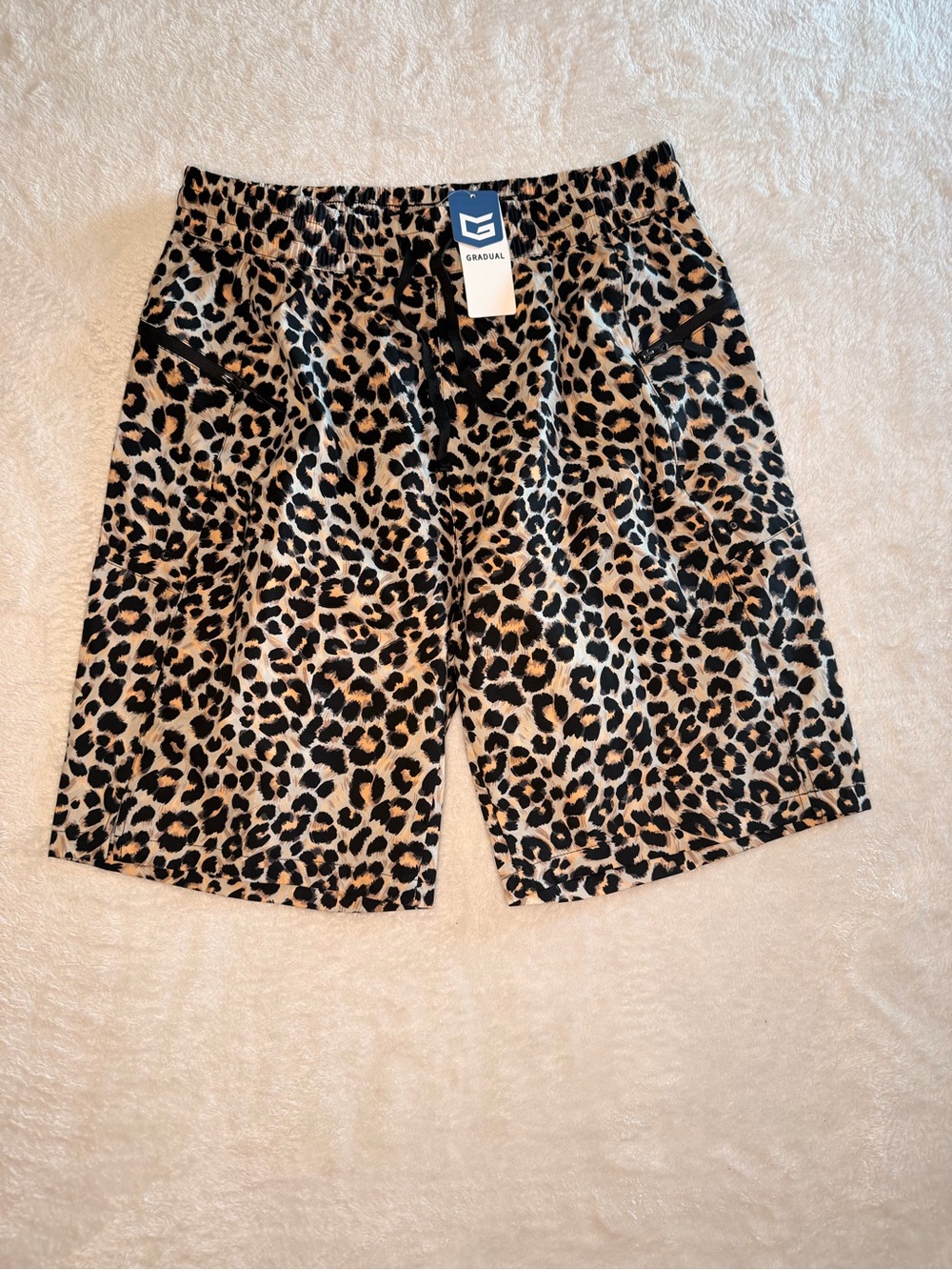 Gradient Active Leopard Print Athletic Shorts - Tan/Black